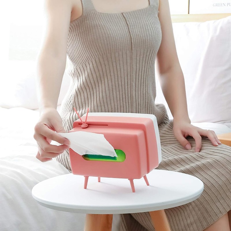 Retro TV Tissue Box Multi Storage Container, Mobile Phone Stand