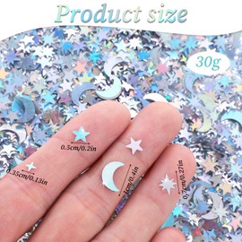 Moon Star Table Confetti Decor, Glitter Confetti Decor Moon Star Decoration Table Confetties for Birthday Wedding Foil Theme DIY Thanks Giving Party Valentine's Day Scatter Bless Confetties (Silver)