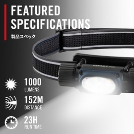 Coast WPH30R LED Headlamp, Maximum Luminous Flux, 1000 lm, Waterproof, Dustproof, IP68, Water Pressure Resistance, 16.4 ft (5 m)