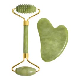 Rodillo De Jade + Guasha Masaje Facial Antiedad Cara Piel