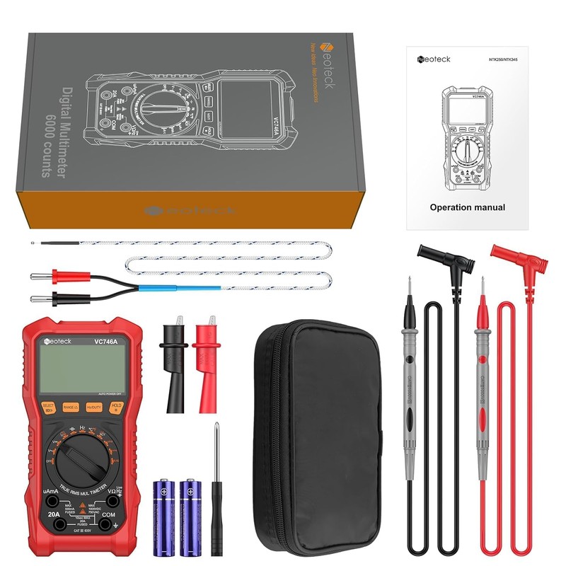 Neoteck Tester, 6,000 Count TRMS Digital Multimeter, AC/DC Voltage, AC/DC