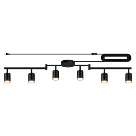 Plug in Track Lighting LED, Track Lighting Fixtures Ceiling, Black 6-Light Kitchen Light Kit, Plug in Wall Light with 14.8ft Power Cord, Rotatable Ceiling Spotlight for Bedroom(GU10 Socket, NO Bulb)