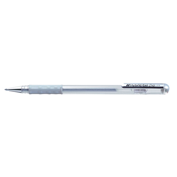 Pentel 0.8mm Tip Hybrid Gel Metallic Comfortable Finger Grip Ink Pen - Silver