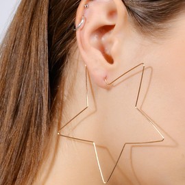 Star Dangle Earrings for Women Big Hollow Star Earrings Geometric Star Drop Earring Hypoallergenic Lightweight Fun Statement Drop Dangle Earring (Gold, One size)