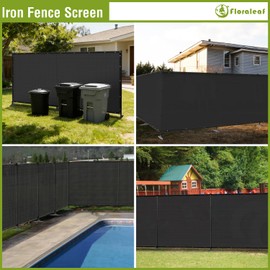 FLORALEAF Outdoor Privacy Fence 5'x12' with Iron Poles Rails Dog Black Fence for Garden Patio Backyard Yard Temporary Safety Barrier Chicken Metal Fence with Spikes, Black