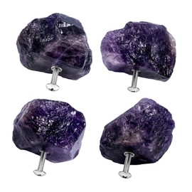 moonsix Pack of 4 Amethyst Raw Stone Knobs for Cabinets and Drawers, Natural Rough Crystal Drawer Pulls Handles for Home Decor