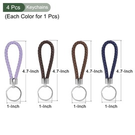 YOKIVE 4 Pcs Braided Leather Keychains, Home PU Keys Ring Woven Decorating Lanyard Straps for Bags Wallets (Light Purple/Brown/Dark Brown/Dark Blue)