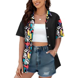 QAUN 80s Outfits Women 90s Vintage Button Down Shirts Women 80s 90s Graphic Tshirt Party Tops