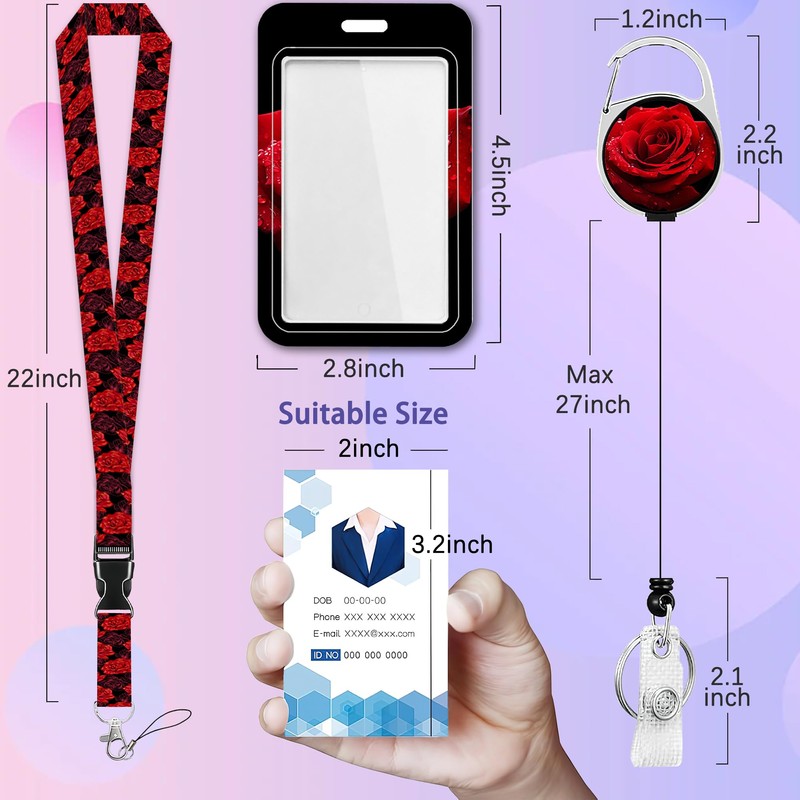 Rose Lanyards for Id Badges,ID Badge Holder and Retractable Reel