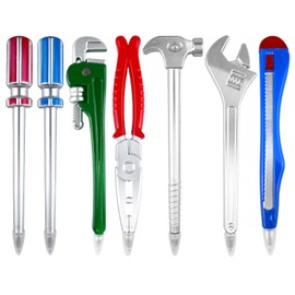 7PCS Funny Tool Ballpoint Pens, Novelty Black Ink Hardware Shape Pen, Hammer Pens Wrench Writing Pen for Boys Worker Craftsman Gift School Office Stationary Supplies