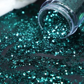Nail Art Glitter Powder Mix Hexagon Sequins Ultra-fine 0.2MM + 1MM Laser Nail Glitter Nail Art Decoration Accessories (Blackish Green)