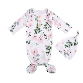 Infant Newborn Baby Girls Floral Sleep Gown Headband Sleepwear Romper Sleeping Bags Outfits (Floral&PinkGreen, 0-3 Months)