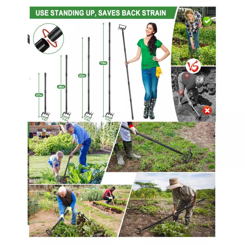 Nicecho Garden Cultivator Weed Stirrup Hula Hoe Rake with 37"~62"