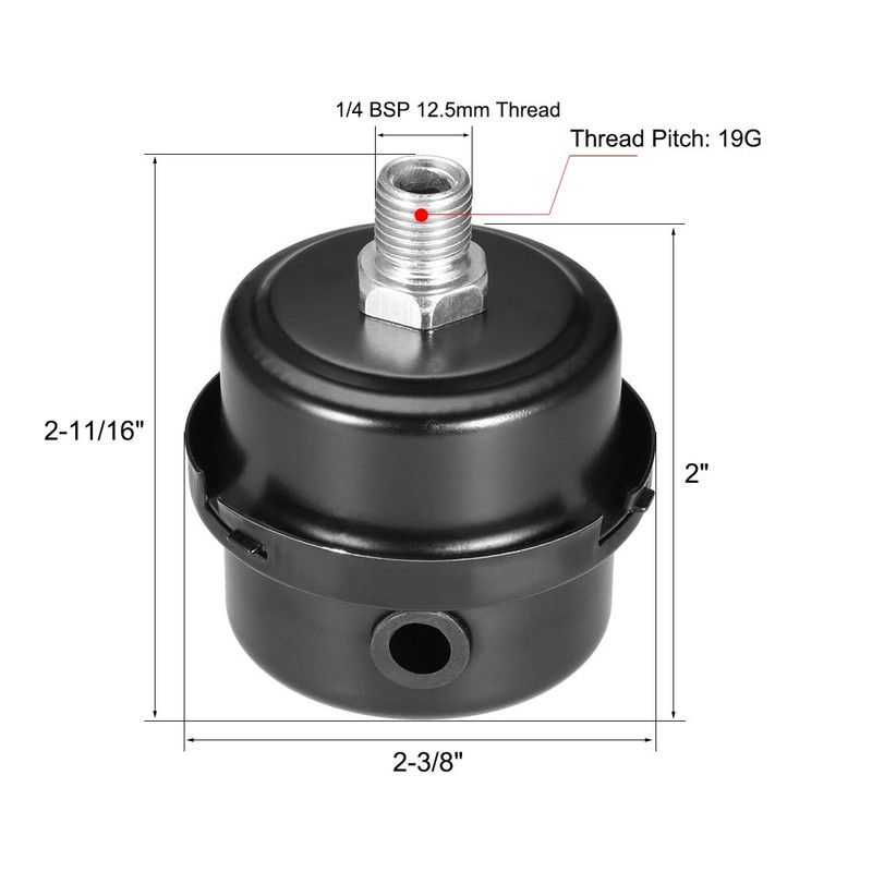 Sourcingmap Metal Air Compressor Filter, 1/4 BSP 12.5mm Thread, 2-11/16"