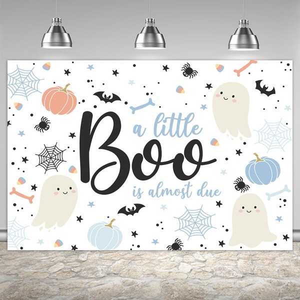 Ticuenicoa 6×4ft Halloween Baby Shower Backdrop A Little Boo is Almost Due Blue Ghost Bat Pumpkin Boys Kids Hey Boo 1st Birthday Party Photography Background First Birthday Party Banner Decor