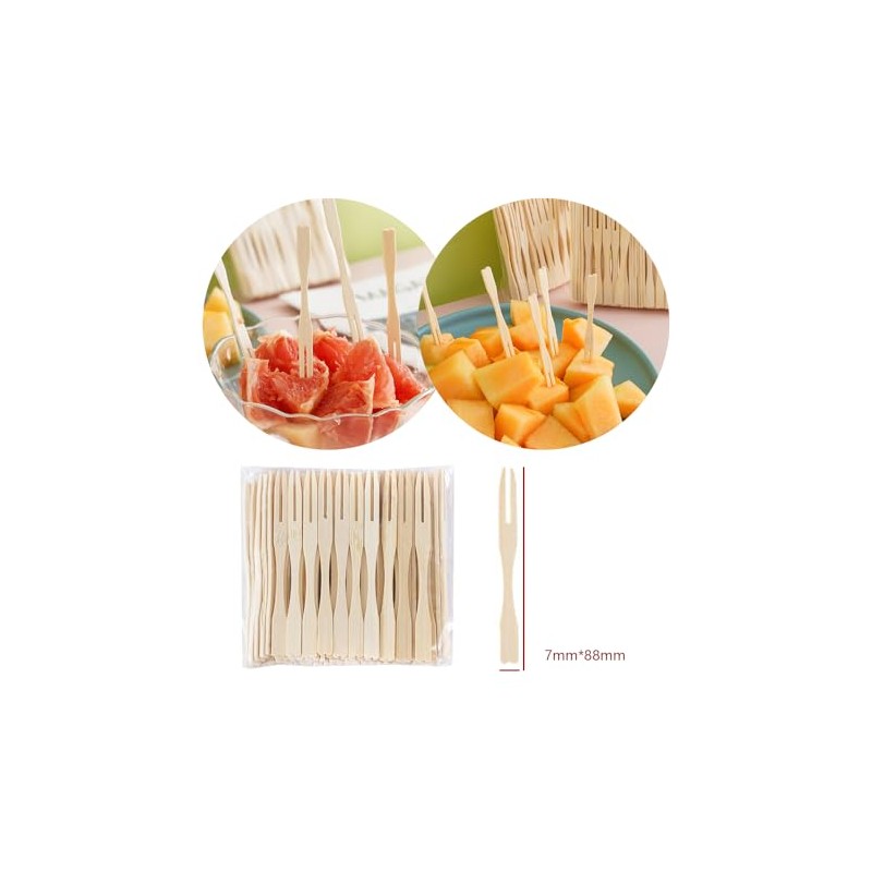 LannuMet 100pcs Mini Bamboo Forks 3.5 Inch Disposable Fork Tiny