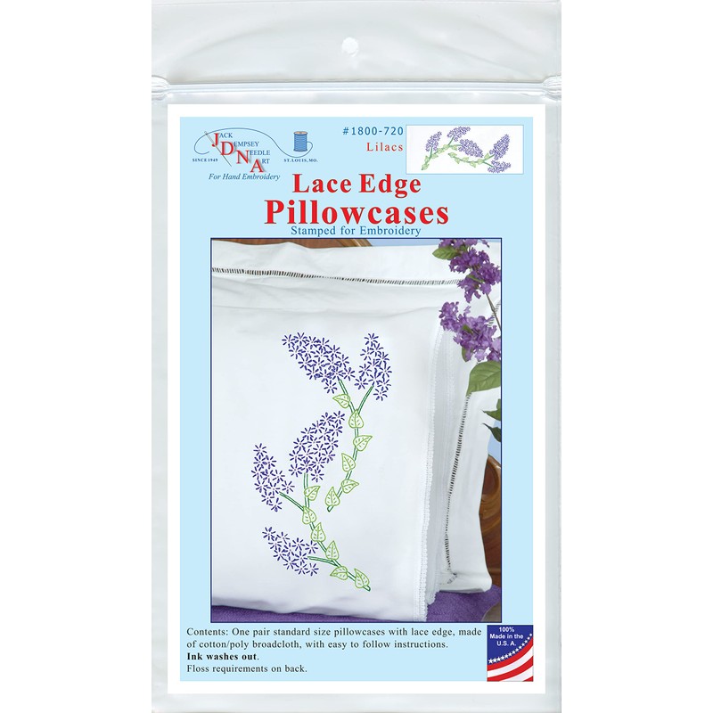 Jack Dempsey Lilacs Embroider Pillowcase, Standard, White