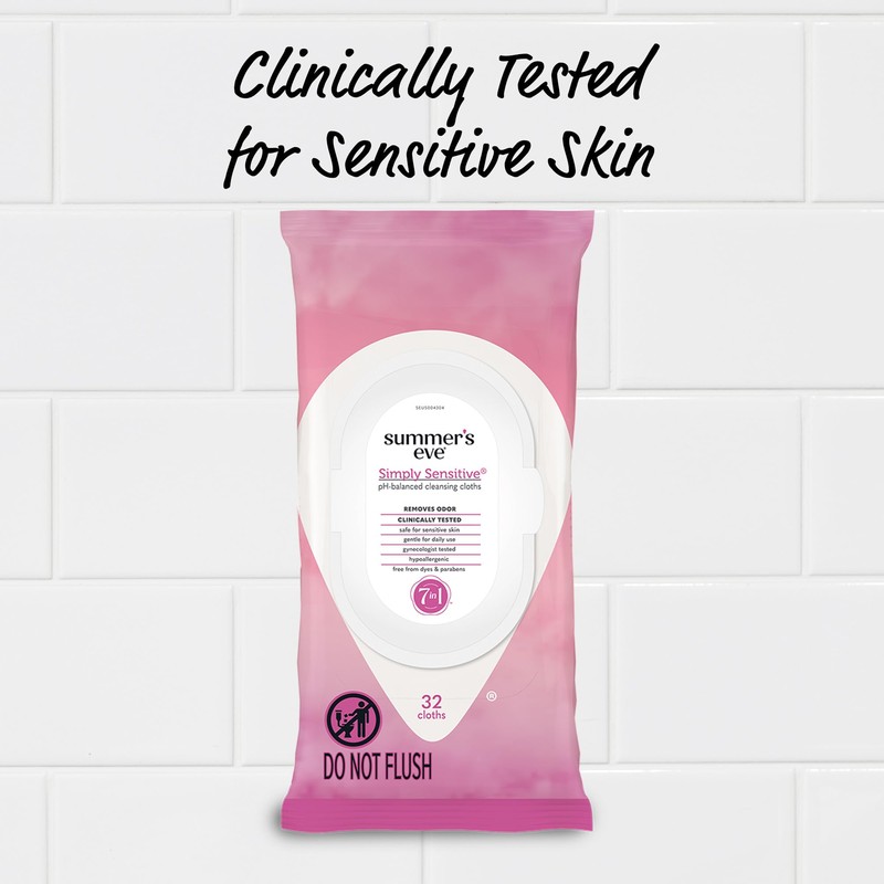 Summer's Eve Simply Sensitive Daily Gentle Feminine Wipes, Removes Odor,