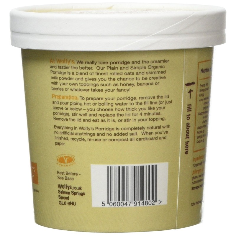 Wolfy's Organic Plain and Simple Porridge, 60 g, Pack of