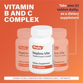 Rugby Nephro-Vite Vitamin B and C Complex Tablets - Dietary Supplement - 100 Count (2 Pack)