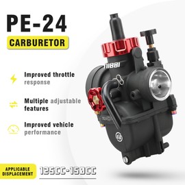 nibbi NIBBI 24mm Carburetor with CNC 48mm Air Filter kit,PE24 Carburetor fit for 150cc Pit Bike,Upgrade for SSR150cc Apollo150cc X-PRO150cc Performance Parts
