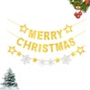 Glitter Merry Christmas Banner and Silver Snowflake Golden stars Hanging