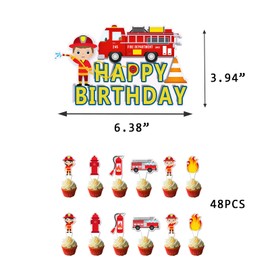 48 adornos para tartas de bomberos y 1 adorno grande para tartas de bomberos