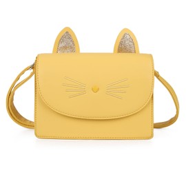 AFKOMST Cute Purses for Teen Girls Small Shoulder Bag and Handbags Cat Gift for Kids, yellow, Bag