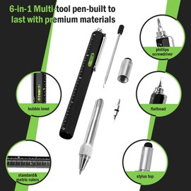 Zvorgath Multitool Pen Set - 6 in 1 Touchscreen Stylus, Ruler, Level, Screwdriver Set, Ballpoint Pen, Elegant Gifts for Men, Dad, Husband, Grandpa, Teacher (Black)