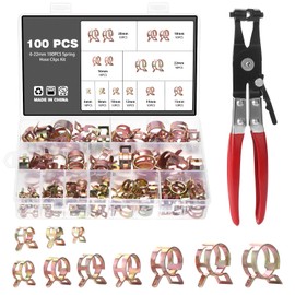 Knpwer Pack of 100 Hose Spring Clamps, 10 Sizes, Fuel Line, Hose Clamps, Hose Clamp, Fuel Line Clamp, 6-20 mm, with Hose Clamp Pliers