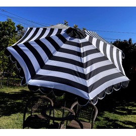 BELLRINO DECRO Black/White Scalloped Edge Replacement Edge Umbrella Canopy for 9ft 8 Ribs (Canopy Only) C004-8BW-BLACK