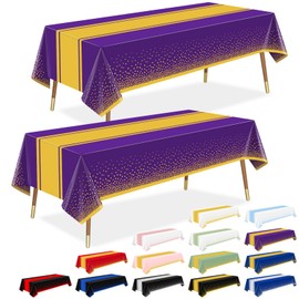 LANLISA Purple and Gold Tablecloth Graduation Decorations 2025 2 Pack, Disposable Plastic Table Cloths for Birthday Masquerade Retirement Party Decor