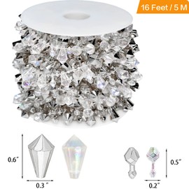 Jishi Guirnalda de Navidad de 15 pies, árbol de Navidad, decoración de abalorio plateadas, guirnalda de abalorio plateadas iridiscentes transparentes para decoración del árbol de Navidad, guirnalda de