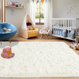 5x7ft Fluffy Fuzzy Area Rug for Living Room Bedroom, Ultra Soft Rugs for Living Room, Modern Shaggy Carpets Rug for Boys Girls Dorm Nursery Home Decor Aesthetic, Upgrade Non-Slip Durable, Cream White
