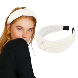 Araluky White Headbands for Women Girls, Non Slip Knotted Headband for Women Wide Headbands for Girls Elastic Hair Accessories White