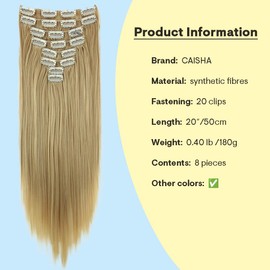 Prettyshop XXL Heat-Resistant Smooth Clip-In Hairpiece Extensions 60 cm Set of 8