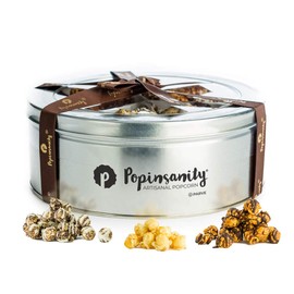 Gourmet Popcorn Gift Baskets | Deluxe Tri Flavored - Sweet n' Salty, Caramel, Cookies n' Cream w/Chocolate Drizzle | Kosher, Non-GMO, Dairy Free | Holiday, Corporate, Get Well, Birthday | Popinsanity
