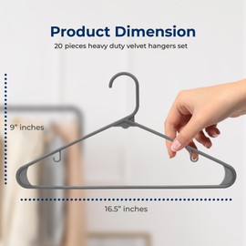 SereneLife Plastic Hangers 20 pcs, Non-Slip Heavy Duty Clothes Hanger, Smooth Finish to Protect Fabric, Lightweight, Ultra-Thin Hangers for Coats and Other Clothes (Gray)