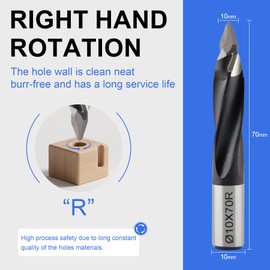 CDBP HM Dowel Hole Drill Bit Passage 10mm x 70mm Woodworking Drilling Tool Left