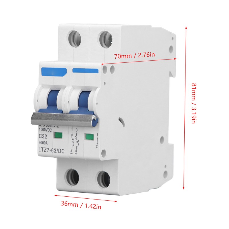 DC Miniature Circuit Breaker 2 Pole 1000V 32A DIN Rail