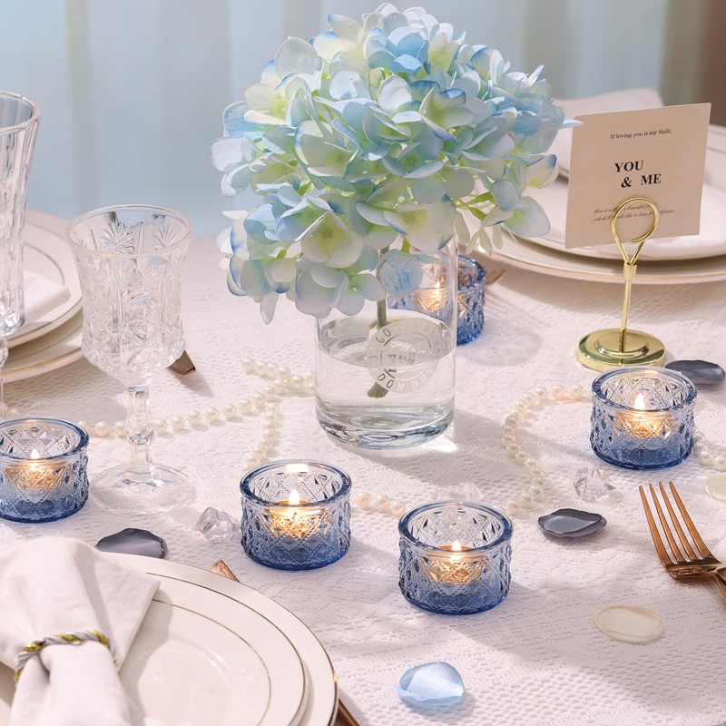 24 Pack Blue Tealight Candle Holders, Glass Votive Candle Holders