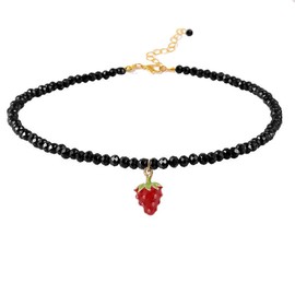 MOKAVIKY 25 Fruit 3D Strawberry Pendant Necklace with Black Bead Chain for Women Cute Food Fruit Charm Jewelry