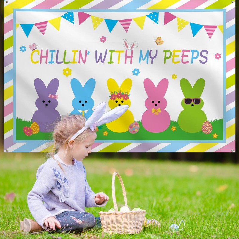 Chillin With My Peeps Easter Banner 72x48 Inch with 4
