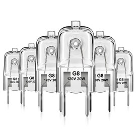 Flaspar G8 Halogen Light Bulbs, 20W G8 Bi-Pin Base Halogen Bulb, 120V Dimmable T4 JCD Type for Microwave Hood Light Bulb, Warm White Under Cabinet Puck Lights Replacements, Xenon Bulb, 6 Pack