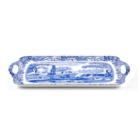 Blue Italian Large Handled Tray - Rectangular Melamine Serving Tray with Classic Blue Toile-Inspired Design and Side Handles - Dishwasher Safe Platter for Meals Beverages or Decorative Display