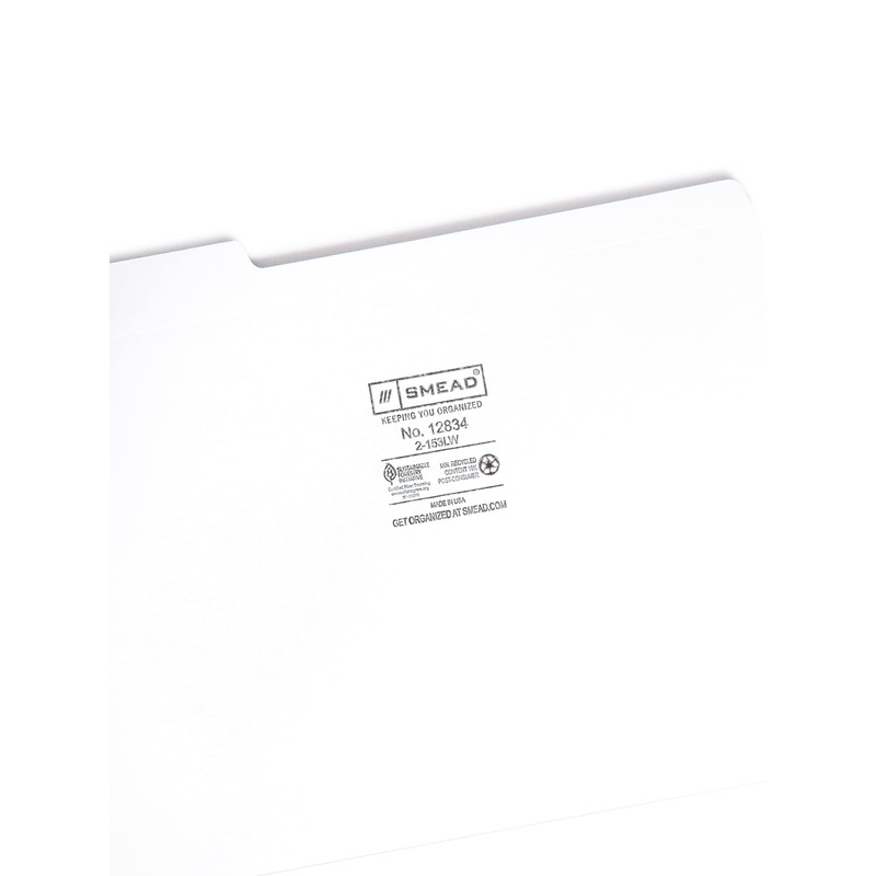 Smead File Folder, Reinforced 1/3-Cut Tab, Letter Size, White, 100
