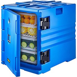 VEVOR Insulated Food Pan Carrier, 82 Qt Hot Box for Catering, LLDPE Food Box Carrier w/ Double Buckles, Front Loading Food Warmer w/ Handles, Stackable End Loader for Restaurant, Canteen, etc. Blue