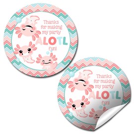 Adorable Pink and Teal Axolotl Birthday Party Thank You Sticker Labels for Girls, 40 2" Party Circle Stickers by Amanda Creation, Great for Party Favors, Envelope Seals & Goodie Bags