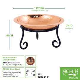 Achla Designs BBHC-01-S1 Hammered Short Stand Birdbath, Polished Copper Plated