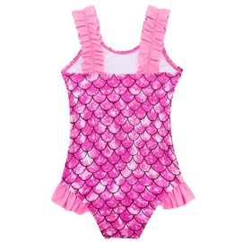 XiaoMoSha Girls Swimming Costume with Ruffle Straps Cute Stretchy Beach Swimwear Quick Dry Bathing Suit for Kids, PinkMermaid, 4-5 Years